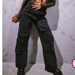 PrettyLittleThing Black Wide Leg Cargo Pants